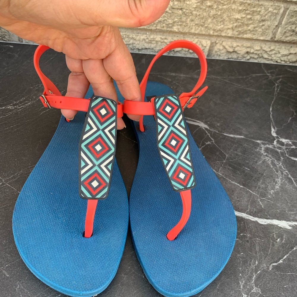 Xirella "Universitaria" sandals  orange ankle straps geometric T-strap size 9
